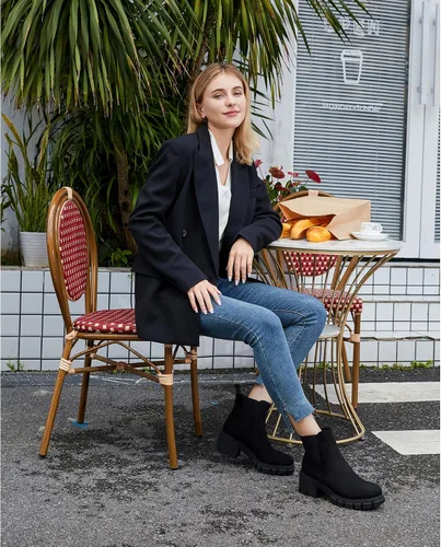 Vista 22 de starmerx Botines de plataforma para mujer, botas Chelsea elásticas, tacón medio, botines sin cordones