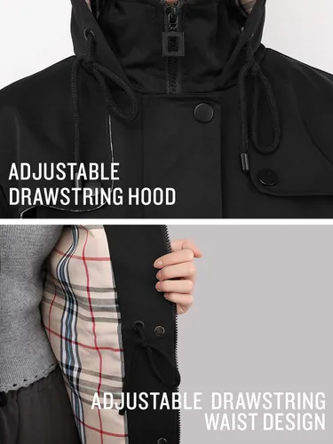 Vista 3 de Chaqueta larga para lluvia, con capucha, para mujer, cortavientos para exteriores