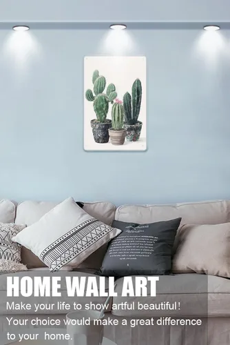 Vista 2 de Zomyto Cartel de hojalata de cactus para decoración de pared, diseño de cactus con flores en maceta mexicana, decoración de baño, pintura bohemia