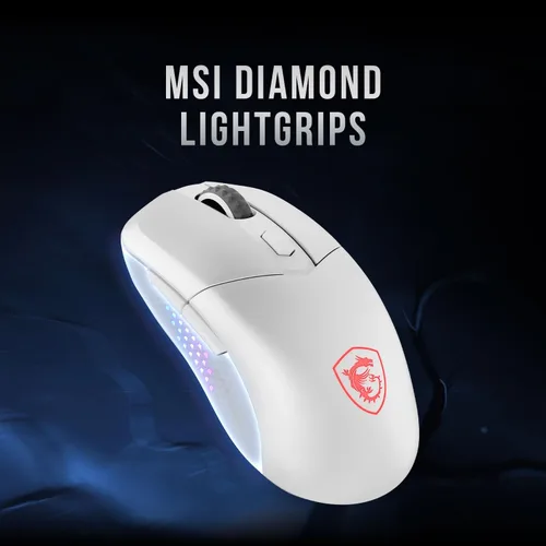 Vista 3 de msi Versa 300 Elite - Mouse inalámbrico blanco para juegos, sensor óptico de 26000 DPI, frecuencia de sondeo de 1000 Hz, simétrico, interruptores