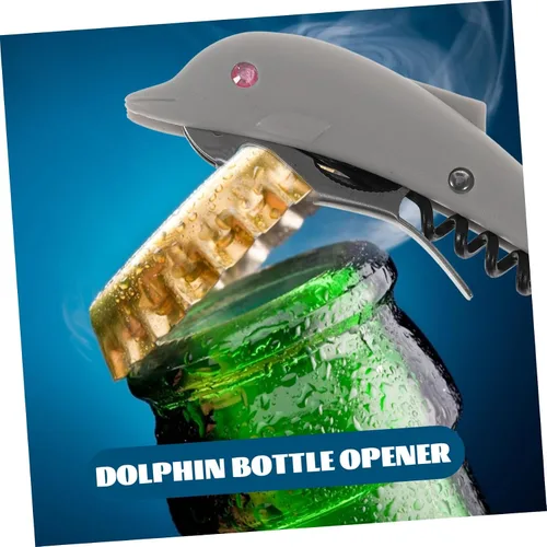 Vista 6 de DOITOOL Abridor de botellas, 2 piezas, abrebotellas de cerveza, abrebotellas de vino, diseño de forma de delfín, suministros de barra