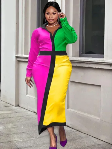 Vista 2 de AOMEI Vestido lápiz de manga larga con botones y cintura alta para mujer