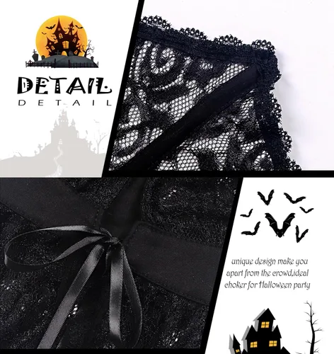 Vista 5 de L'VOW Gargantilla de cuello de pie barroco para mujer, con encaje deshuesado, estilo renacentista, estilo victoriano, accesorios de vampiro