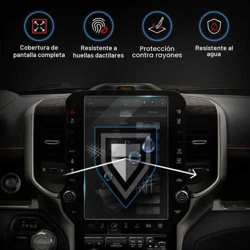 Vista 5 de Protector de pantalla premium compatible con Dodge Ram 2019, 2020, 1500, 2500, 3500, 3500, Uconnect de 12 pulgadas, vidrio templado Brillo