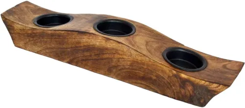 Vista 7 de eTroves Juego de portavelas de madera, portavelas votivas de madera de mango con diseño de barco de madera de mango, portavelas de madera