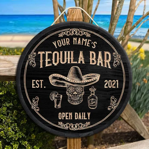 Vista 4 de Placa de pared de madera de bar de tequila mexicano personalizado, letrero de bar de México, letrero rústico para pub para el hogar, decoración