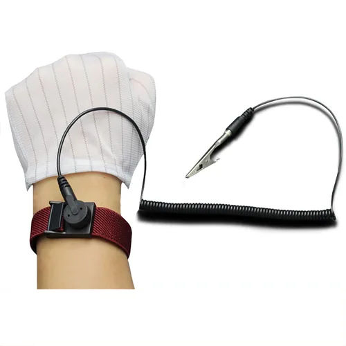 Vista 2 de Correa de muñeca antiestática con cable de conexión a tierra ESD Pulsera antiestática ajustable cuerda en espiral pulsera anti choque (1)