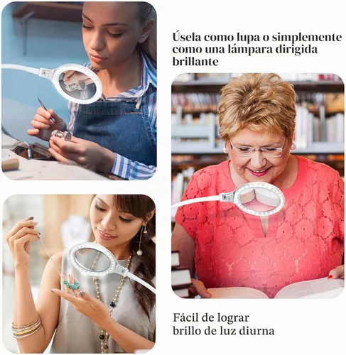 Vista 6 de Brightech LightView Pro Flex 2 en 1: Lupa LED de 5 dioptrías. Lupa iluminada con soporte y abrazadera, para escritorio, costura, mesa, luz brillante