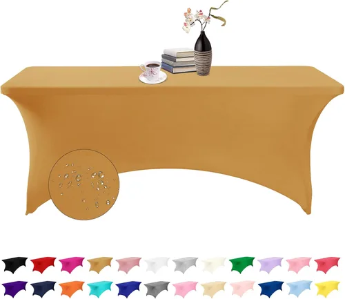 Vista 129 de Paquete de 2 fundas de mesa de elastano impermeables para mesas rectangulares, 6 pies, negras, elásticas, resistentes a manchas, para todas