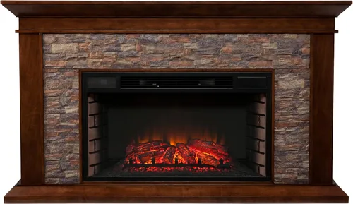 Vista 2 de SEI Furniture Canyon Heights Chimenea eléctrica de piedra falsa apilada de 60", color arce whisky Whisky Arce