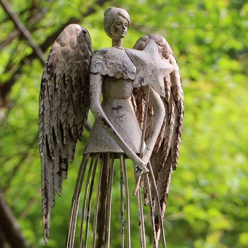 Vista 3 de Estatua de ángel de jardín de metal envejecido con varita de estrella, decoración de jardín de ángeles para interiores y exteriores, decoración