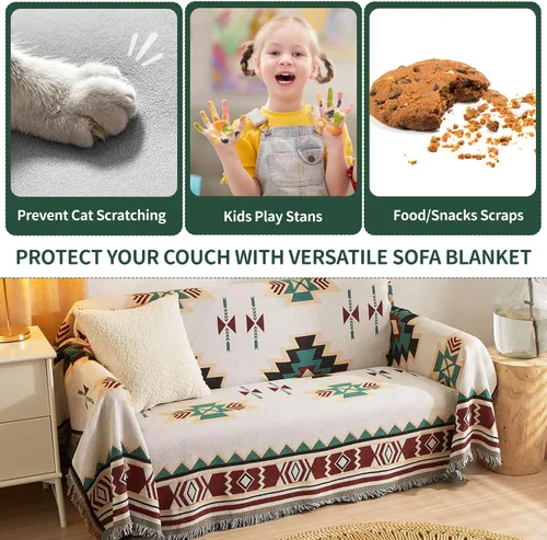 Vista 2 de ROOMLIFE Manta de sofá estilo azteca boho para sillones de 2/3 cojines, fundas de sofá lavables y antideslizantes aptas para mascotas, protector