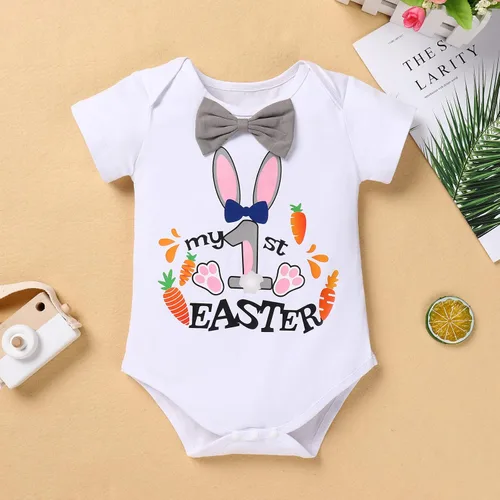 Vista 3 de IBTOM CASTLE Baby Boy - Traje de conejo de Pascua para bebé niño My First ST Patrick's Day Outfit con tirantes para fiesta de fotos