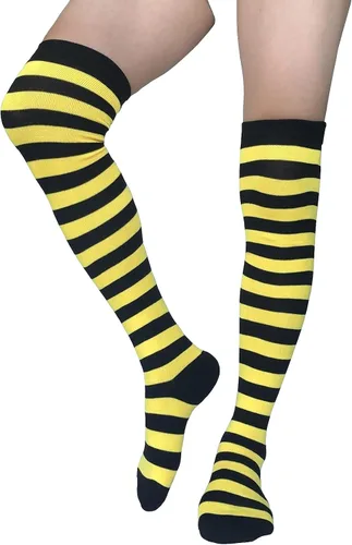 Vista 7 de spomei Women Striped Thigh High Stockings, Cotton Over Knee Tube Long Stocks For CosplayGothChristmas Party LW-3