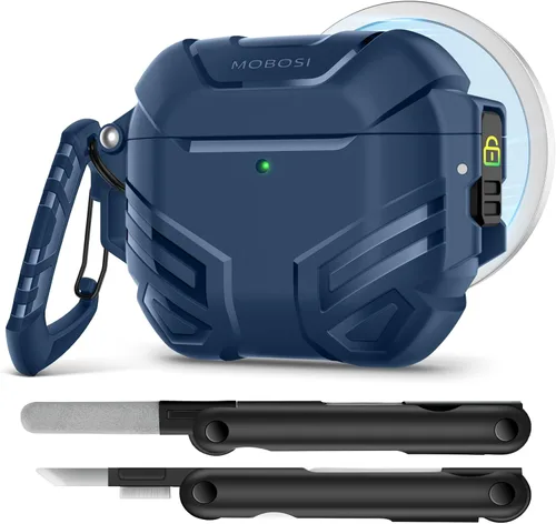Vista 18 de MOBOSI Funda para AirPods Pro 2 con cerradura, compatible con funda Airpod Pro de 2ª/1ª generación, funda protectora de grado militar con kit