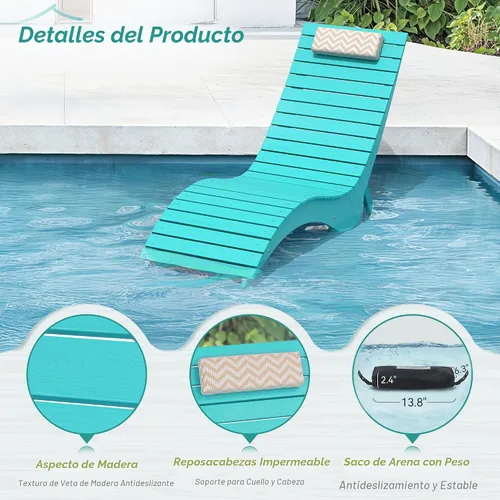 Vista 6 de Sillas de piscina con reposacabezas para 8-10 agua, color azul Azul (Aruba Blue)