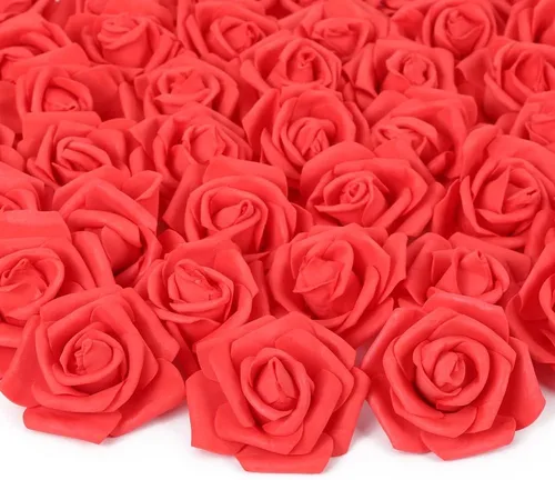 Vista 23 de Cabezas de rosas artificiales, 100 rosas falsas negras, cabezas de rosas artificiales de espuma para ramos de boda, centros de mesa, arreglos