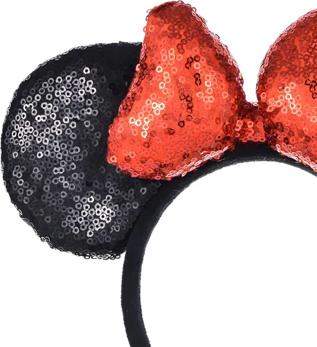 Vista 2 de A Miaow Diadema de orejas de ratón negro 3D con lentejuelas MM purpurina mariposa cierre de pelo suministro de parque para adultos mujeres accesorio
