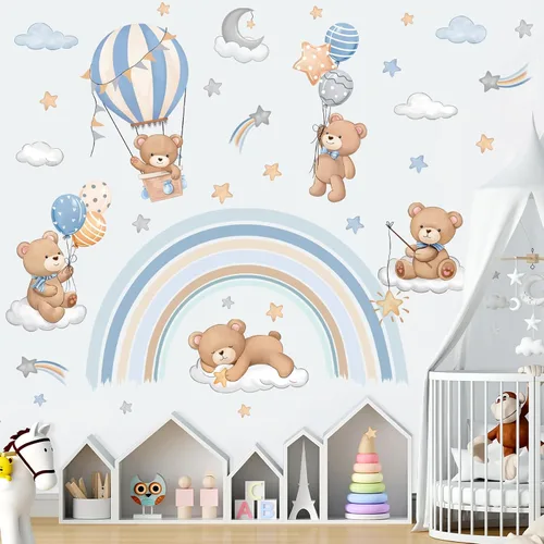 Vista 3 de decalmile Pegatinas de pared con diseño de oso de globo aerostático