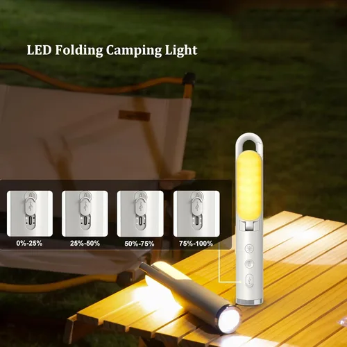 Vista 3 de Luz LED para campamento, luz recargable plegable con batería integrada de 2400 mAh, 5 modos, luz de emergencia multifuncional con linterna y función