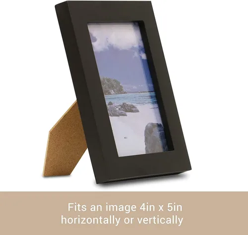 Vista 2 de Klikel Marco de fotos negro – Juego de 2 marcos de fotos de madera negra de 4 x 5 pulgadas – hecho de madera real con protección de fotos de vidrio