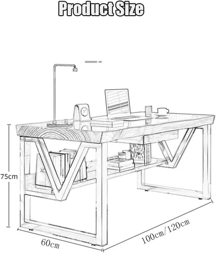 Vista 3 de Escritorio de computadora de madera maciza, escritorio para computadora de oficina en casa, banco de trabajo/escritorio simple, resistente a altas