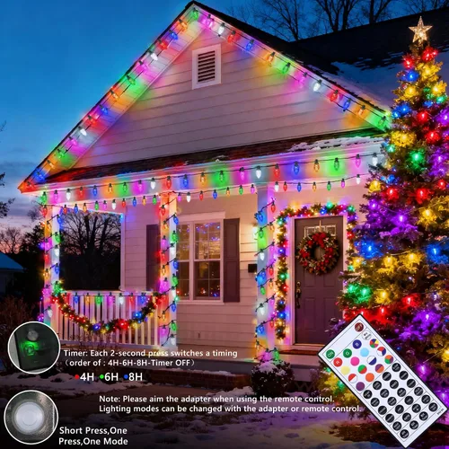 Vista 3 de Joomer Guirnalda de luces de Navidad, 65 pies, 100 LED C9 que cambian de color, luces RGB para árbol de Navidad, conectables, control remoto