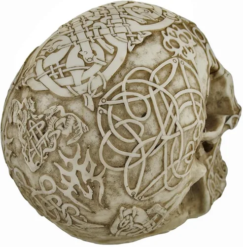 Vista 4 de Private Label estatua celta pagana de cráneo humano Off-White Resin, 5 3/4 In. Tall, 7 In. Deep, 5 In. Wide, Halloween Decor Accent