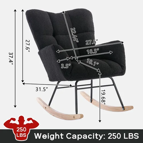 Vista 2 de Silla mecedora moderna para cuarto de bebé, silla deslizadora tapizada con respaldo alto, sillón de acento mecedor con patas de madera maciza
