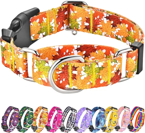 Vista 13 de Hikiko - Collar de cuadros para perros con collar ajustable de nylon Martingale con hebilla de liberación rápida (Pluma de beige, X-Pequeño)