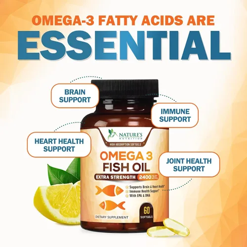 Vista 6 de Suplementos de aceite de pescado Omega 3 – 2400 mg de aceite de pescado por porción – Omega-3 de triple fuerza con ácidos grasos EPA y DHA – Apoyo