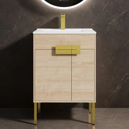 Vista 9 de Blossom Mueble de baño con fregadero de cerámica, roble clásico, 24 Classic Oak