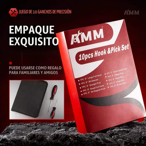 Vista 6 de AMM Juego de gancho y púa, herramienta de extracción de juntas tóricas de Rojo