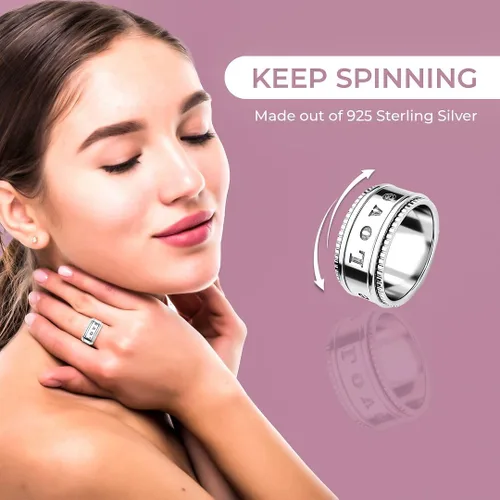 Vista 4 de Shop LC - Anillo giratorio de plata de ley 925, bohemio, hecho a mano, joyería única para hombres y mujeres, anillo para aliviar la ansiedad