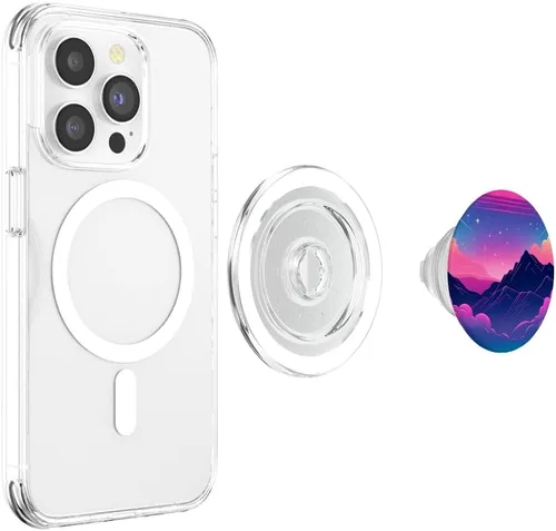 Vista 4 de Colorful Vaporwave Landscape Synthwave PopSockets MagSafe PopGrip for iPhone