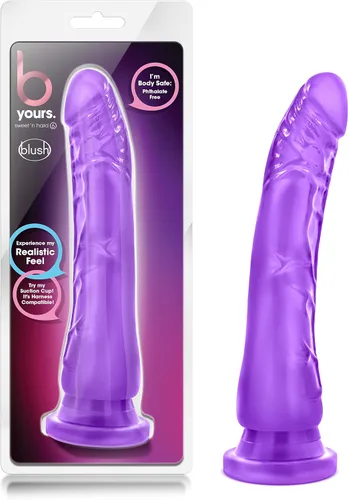 Vista 8 de Blush B Yours Sweet n Hard 6 - Consolador realista de 8.5 pulgadas de grosor con fuerte ventosa y compatibilidad de arnés, pene suave para juego Azul