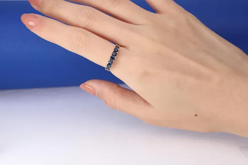 Vista 4 de Gin Grace Anillo de compromiso de aniversario de oro blanco de 14 quilates con zafiro azul natural para mujer zafiro
