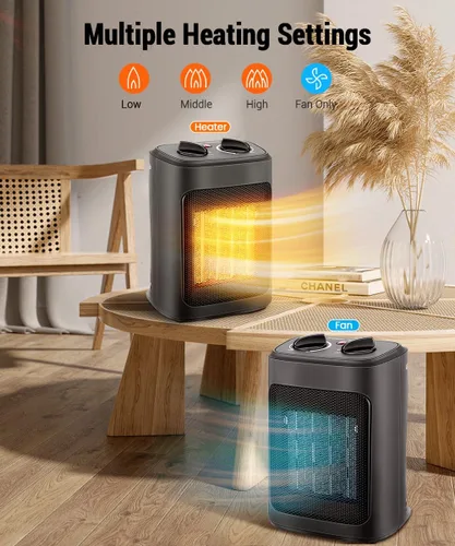 Vista 3 de KopBeau – Calentador de espacio para uso en interiores, calentador de torre portátil eléctrico de 1500W con termostato y temporizador, calentador