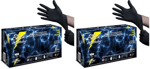 Vista 9 de Guantes de examen Atlantic Safety Products Black Lightning, desechables, guantes de nitrilo sin polvo, negros, pequeños, 100