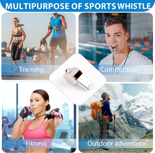 Vista 6 de Xgunion Whistle - Paquete de 3 silbatos deportivos de metal para entrenadores, árbitros deportivos con cordón, silbatos de entrenador para adultos