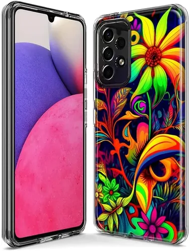 Vista 3 de Mundaze - Case for Samsung Galaxy A52 Slim Hybrid Shockproof Hard Shell Soft TPU Heavy Duty Protective Phone Cover - Neon Rainbow Psychedelic Trippy