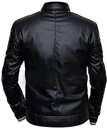 Vista 2 de The Classo Ghost Designer elegante Rider Hombres Chaqueta de piel sintética negra