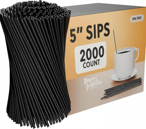 Vista 14 de Pajita Agitadora de Café de Plástico Desechable - Palito Agitador de Sorber de 5 Pulgadas (Negro, 1,000 unidades) Pajitas de café y pajitas
