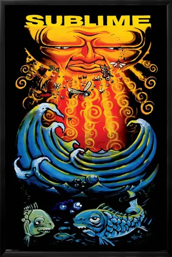 Vista 2 de AllPosters Póster de pared sublime, diseño de sol y pez sobre marco negro, 24 x 36 pulgadas