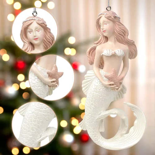 Vista 2 de Adornos para árbol de Navidad de sirena 2025, decoraciones colgantes, decoración navideña