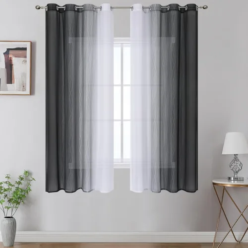 Vista 30 de Cortinas transparentes de color azul marino y negro para sala de estar, 52