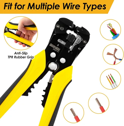 Vista 4 de DOWELL Pelacables automático 10-24 AWG, herramienta multifuncional 3 en 1 para pelar, cortar y engarzar, herramienta eléctrica duradera de alta