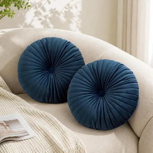 Vista 16 de Teieas - Almohada redonda de terciopelo plisada para decoración, cojín redondo para sofá, silla, cama, coche, burdeos Borgoña