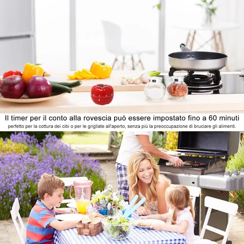 Vista 4 de yueton Temporizador de tomate mecánico manual -Ring Alarm Temporizador de cocina para estudio de cocina, gimnasio, reloj de cuenta regresiva rojo