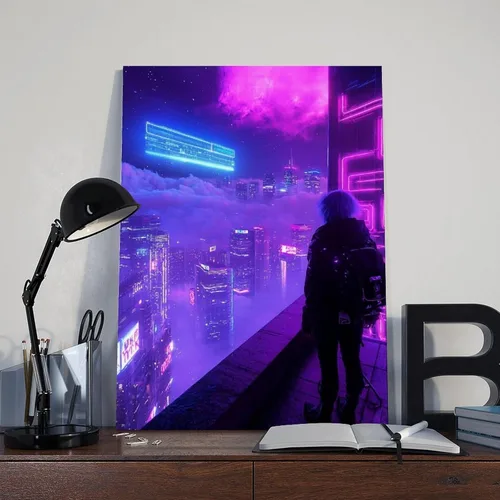 Vista 8 de Surreal Synthwave Art Print – Dreamy Retro Futuristic Cityscape Poster – Unique Sci-Fi Wall Decor Canvas Poster Wall Art Decor Print Picture Frame